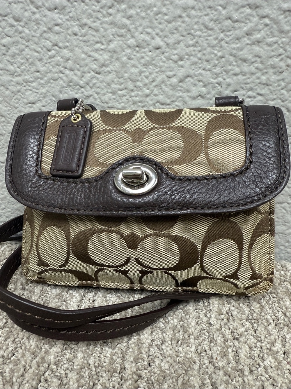Coach Park Signature Dylan Canvas and Leather Crossbody Wallet in Khaki/Brown